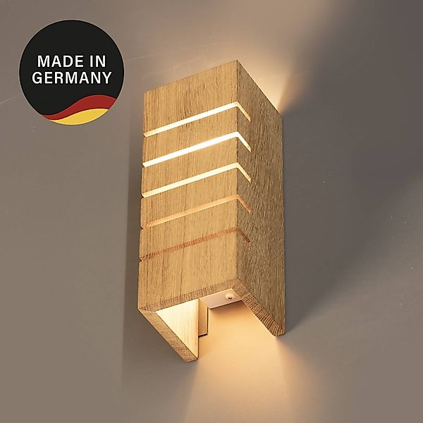 Wandlampe Shine-Wood, Breite 10 cm, E14, Eiche/weiß, Holz günstig online kaufen