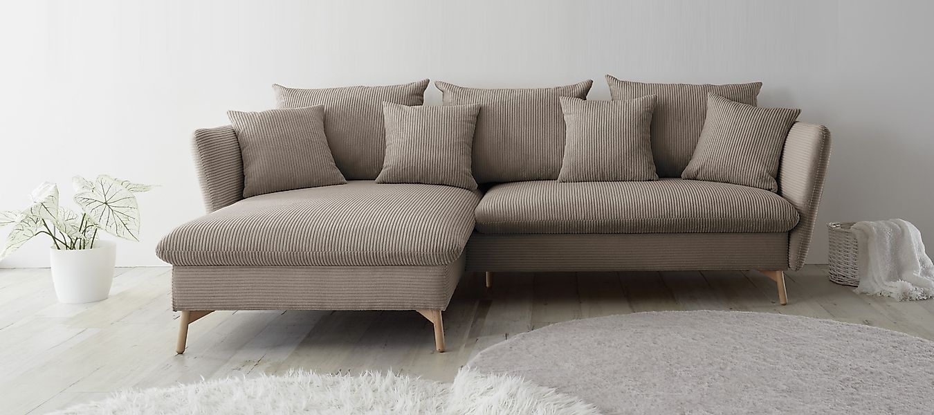 andas Ecksofa »MERLE, 258 cm, L-Form, traumhafter Cord,«, mit Bettfunktion günstig online kaufen