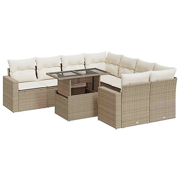 vidaXL 9-Tlg Garten-Sofagarnitur mit Kissen Beige Poly Rattan 3326289 günstig online kaufen