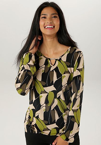 Aniston SELECTED Langarmshirt, mit Cut-out und phantasievollem Druck günstig online kaufen