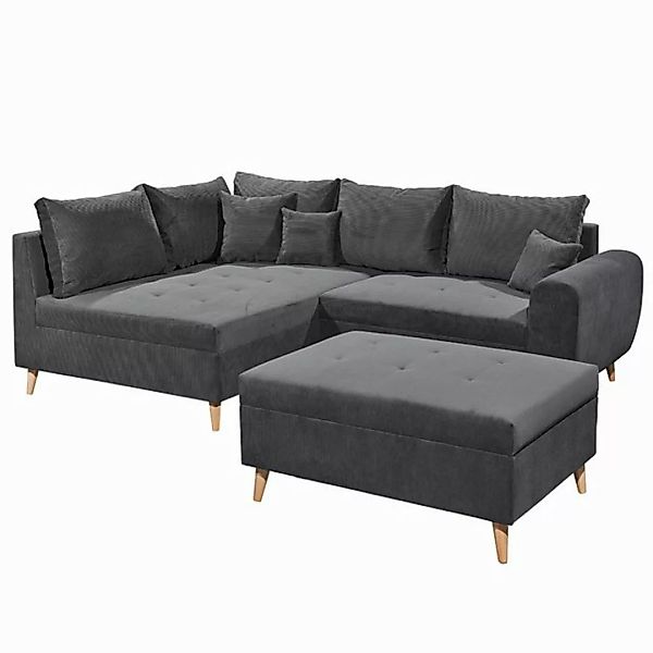 Lomadox Ecksofa CUNEO-09, anthrazit Polstergarnitur mit 8 Kissen Rücken ech günstig online kaufen