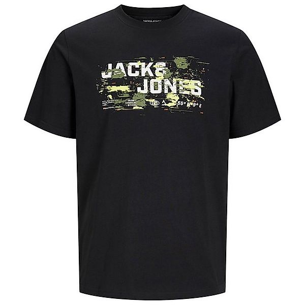 Jack & Jones Rundhalsshirt Große Größen Herren T-Shirt schwarz Frontprint J günstig online kaufen