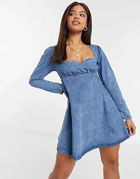 ASOS DESIGN – Babydoll-Kleid in Indigo-Blau günstig online kaufen