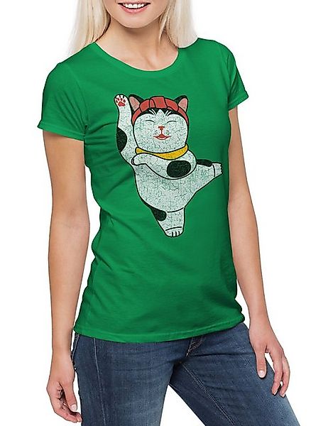 Urban Backwoods Print-Shirt Maneki Neko I Damen T-Shirt Cat Katze Winkekatz günstig online kaufen