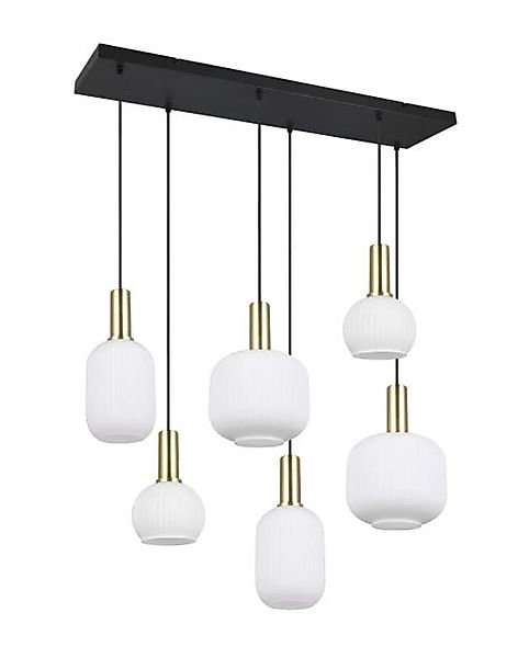 Pendelleuchte 6xE27  Matt / Messing / Glas opal 1 Stück Glas / Metall Weiß, günstig online kaufen