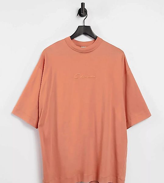 COLLUSION – Oversized T-Shirt mit aufgesticktem Print in Pfirsich-Orange günstig online kaufen