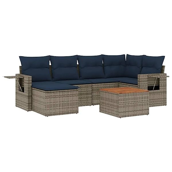 vidaXL 7-Tlg Gartensofa-Set mit Kissen Grau Polyrattan 3224668 günstig online kaufen