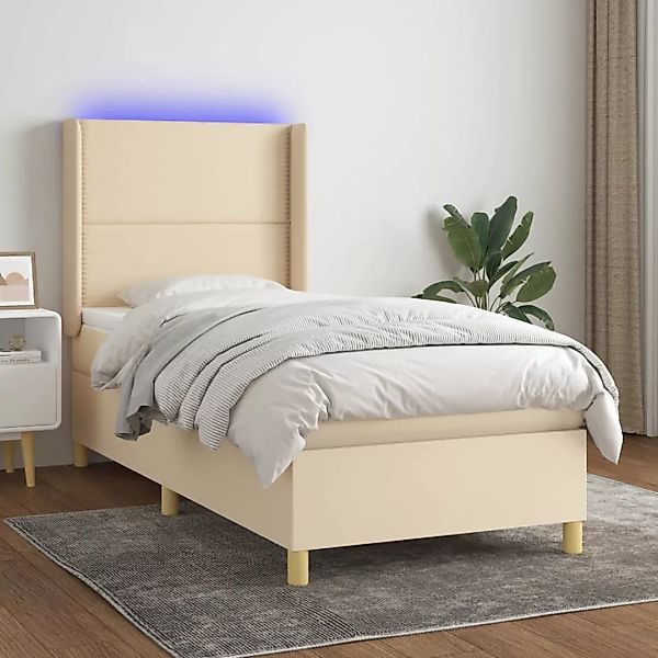 vidaXL Boxspringbett Boxspringbett mit Matratze LED Creme 90x200 cm Stoff B günstig online kaufen