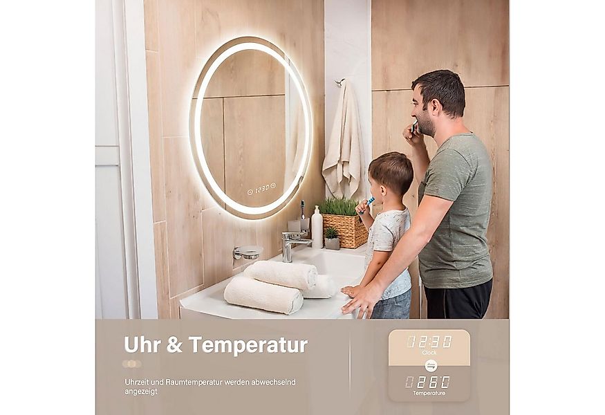 Dripex Badspiegel Rund Badezimmerspiegel LED mit UHR / Bluetooth-Lautsprech günstig online kaufen