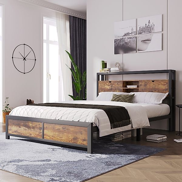 OKWISH Metallbett Jugendbetten mit Stauraum-Kopfteil (140 günstig online kaufen