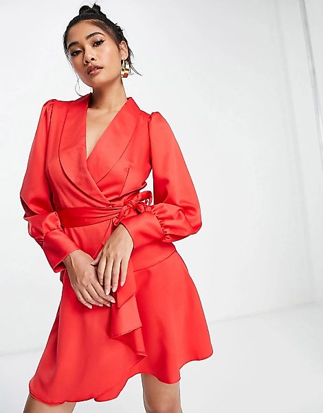 Closet London – Elegantes, kurzes Wickelkleid in Rot günstig online kaufen