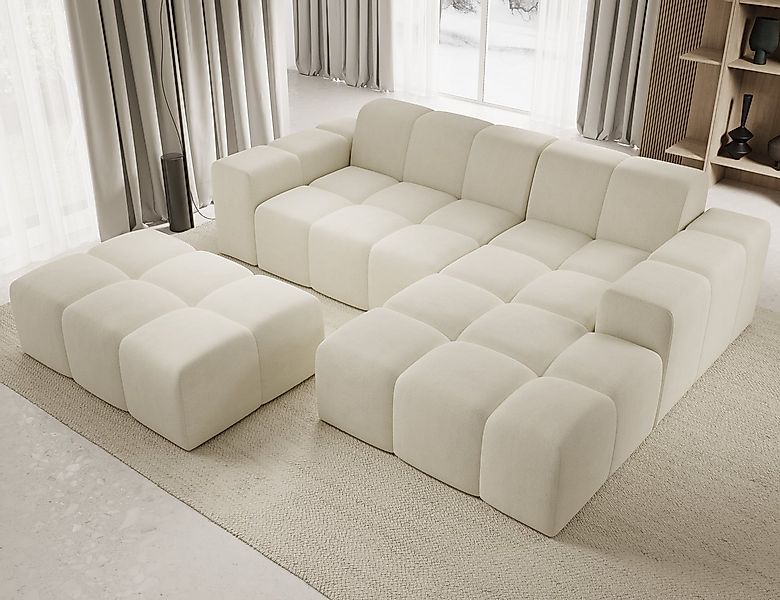 PROMETO Möbel Ecksofa Sofa mit Hocker, Couch L-Form Veloursstoff Fogo günstig online kaufen
