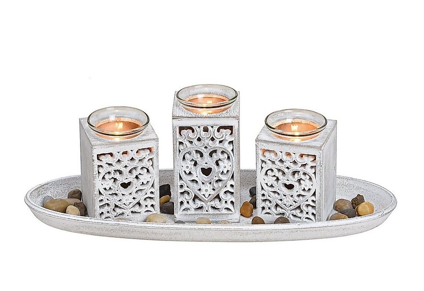 Spetebo Kerzentablett Teelichthalter Deko Set 8-teilig - shabby weiß (Set, günstig online kaufen