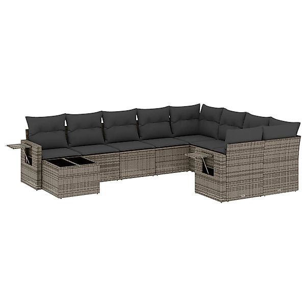 vidaXL 10-Tlg Garten-Sofagarnitur mit Kissen Grau Poly Rattan 3252997 günstig online kaufen