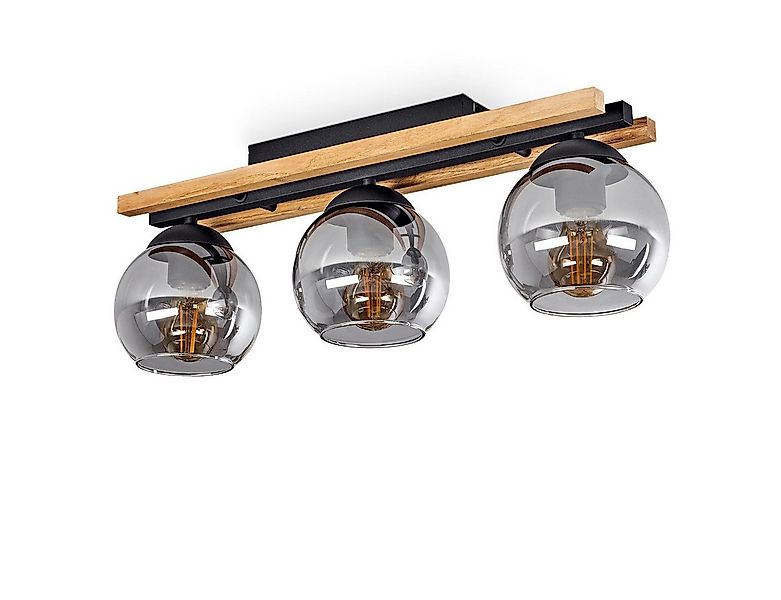 hofstein Deckenleuchte Deckenlampe aus Metall/Holz/Glas in Schwarz/Natur/Ra günstig online kaufen