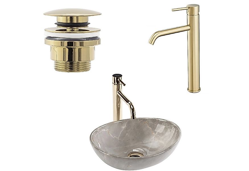 wohnwerk.idee Aufsatzwaschbecken Waschtisch Keramik Waschbecken Marmoroptik günstig online kaufen