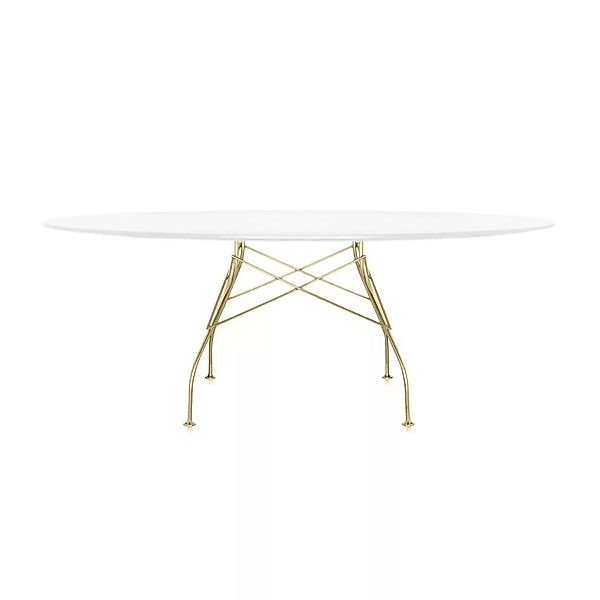 Kartell - Glossy Tisch Oval Gestell Gold - weiß/glänzend günstig online kaufen