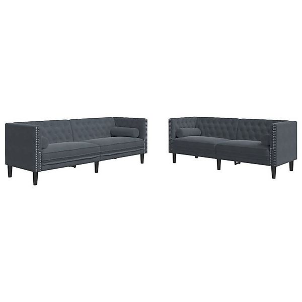 vidaXL 2-Tlg Chesterfield-Sofa-Set mit Nackenrollen Dunkelgrau Samt 2157909 günstig online kaufen