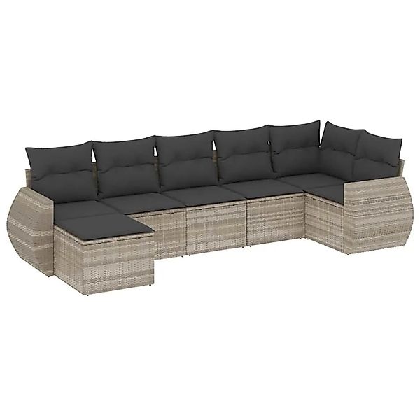 vidaXL 7-Tlg Garten-Sofagarnitur mit Kissen Hellgrau Poly Rattan 3221681 günstig online kaufen