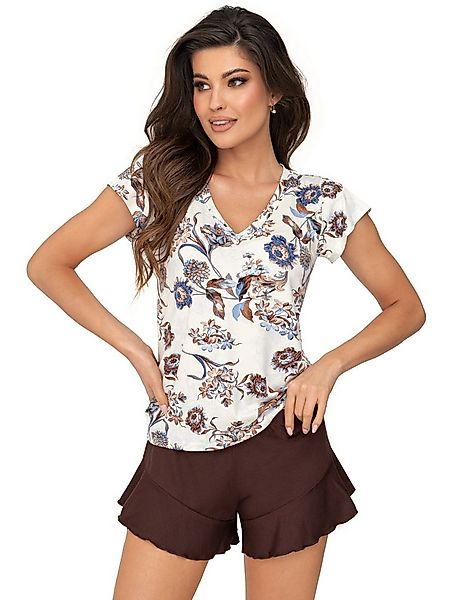 Donna Shorty kurzer Schlafanzug (2 tlg) kurze Hose mit Volant & Blumen Shir günstig online kaufen