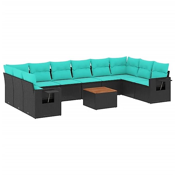 vidaXL 11-Tlg Gartensofa-Set mit Kissen Schwarzes Polyrattan 3224734 günstig online kaufen