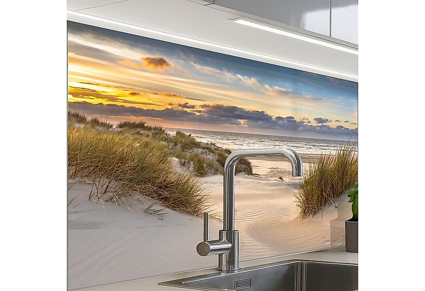 KitchenYeah Küchenrückwand selbstklebend Strand - Düne - Gras - Sonnenunter günstig online kaufen