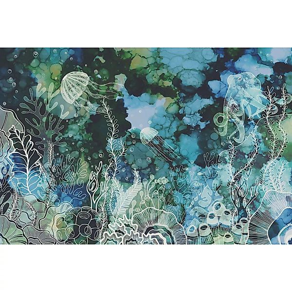 Fototapete Unterwasser Quallen Pflanzen Grün Blau Weiß 4,00 m x 2,70 FSC® günstig online kaufen