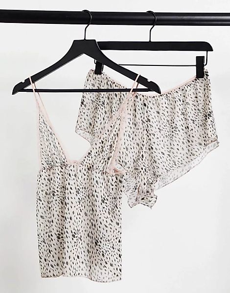 ASOS DESIGN – Pyjama-Set in Rosa mit Camisole und Shorts aus Netzstoff mit günstig online kaufen