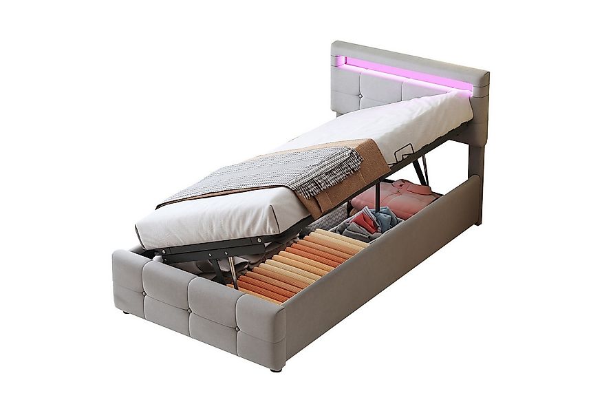 Flieks Polsterbett, LED Beleuchtung Einzelbett 90x200cm mit hydraulischem S günstig online kaufen