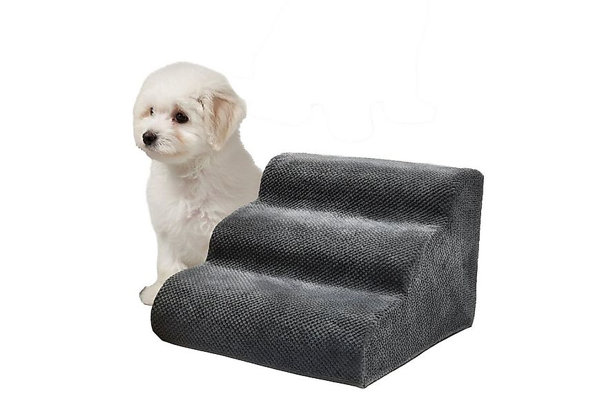 relaxdays Haustiertreppe Hundetreppe mit 3 Stufen, Dunkelgrau günstig online kaufen