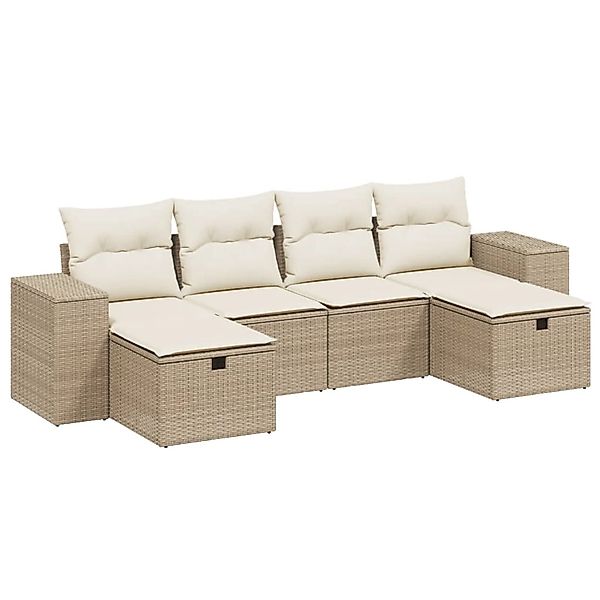 vidaXL 6-Tlg Garten-Sofagarnitur mit Kissen Beige Poly Rattan 3264474 günstig online kaufen