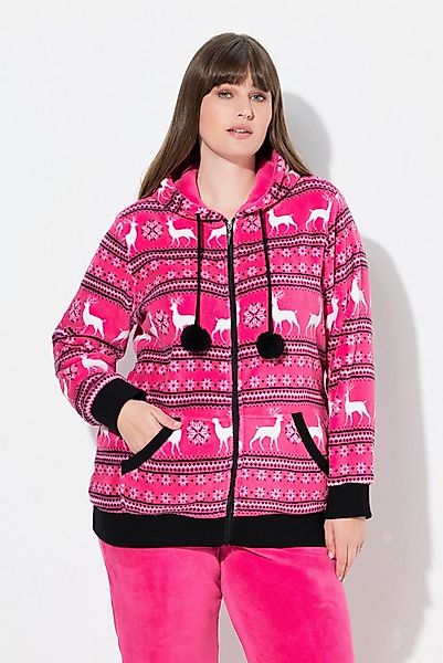 Ulla Popken Sweatjacke Homewear-Jacke Plüsch Norweger Kapuze günstig online kaufen