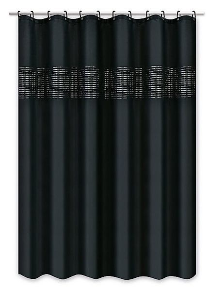 Clever-Kauf-24 Duschvorhang Textil-Duschvorhang Linie schwarz silber mit Pa günstig online kaufen