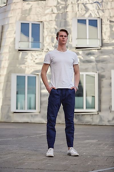 Designer Hose Jogger Style - dezenter Streifen look - Navy blau - Stretch günstig online kaufen