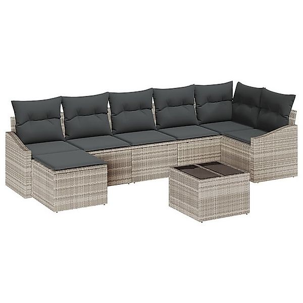 vidaXL Loungesofa 8-teiliges Garten Esszimmer Set mit Kissen Grau Poly Ratt günstig online kaufen