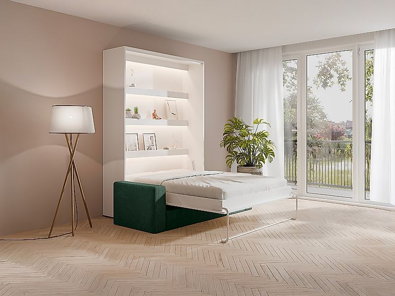 Schrankbett 140 x 200 cm - Manuelle vertikale Öffnung - Mit LEDs - Weiß + G günstig online kaufen