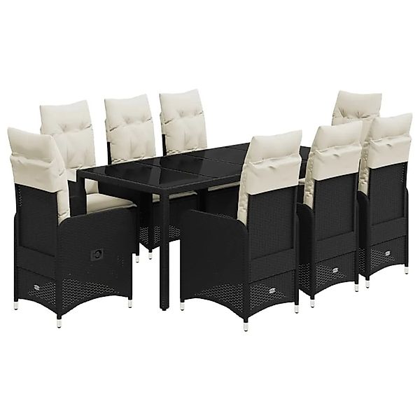 vidaXL 9-tlg Garten-Bistro-Set mit Kissen Schwarz Poly Rattan Modell 3 günstig online kaufen