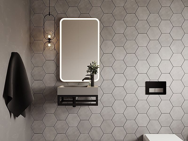 Handwaschbecken hängend rechteckig aus Beton - Wasserhahn rechts - B 40 x T günstig online kaufen