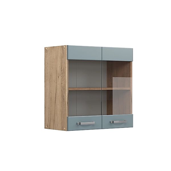 Vicco Küchenglasschrank R-Line Glashängeschrank Blau-Grau/Goldkraft Eiche 6 günstig online kaufen