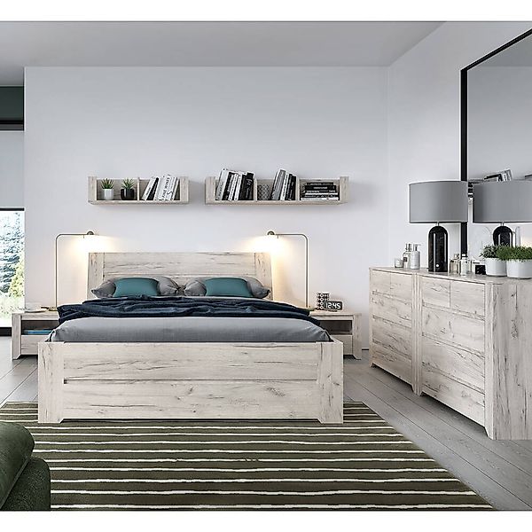Schlafzimmer Set 7-teilig AMANTEA-129 mit Bett 160x200cm in weiß Eiche günstig online kaufen