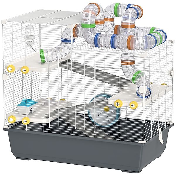 PawHut Hamsterkäfig 4 Etagen Nagerkäfig  Kleintierkäfig mit Laufrad Futtern günstig online kaufen
