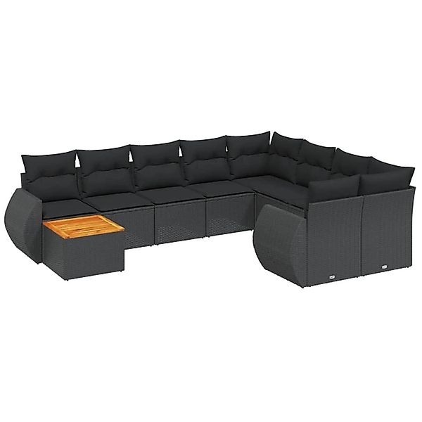 vidaXL 10-Tlg Garten-Sofagarnitur mit Kissen Schwarz Poly Rattan 3225166 günstig online kaufen