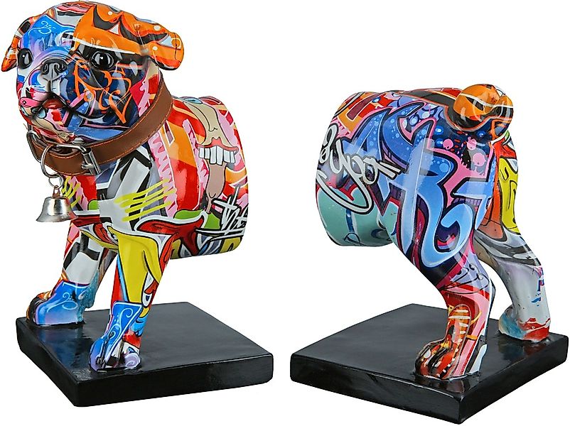 Pop Art Figur Deko Skulptur 2er Set Buchstützen Hund Street Art Bulldogge G günstig online kaufen