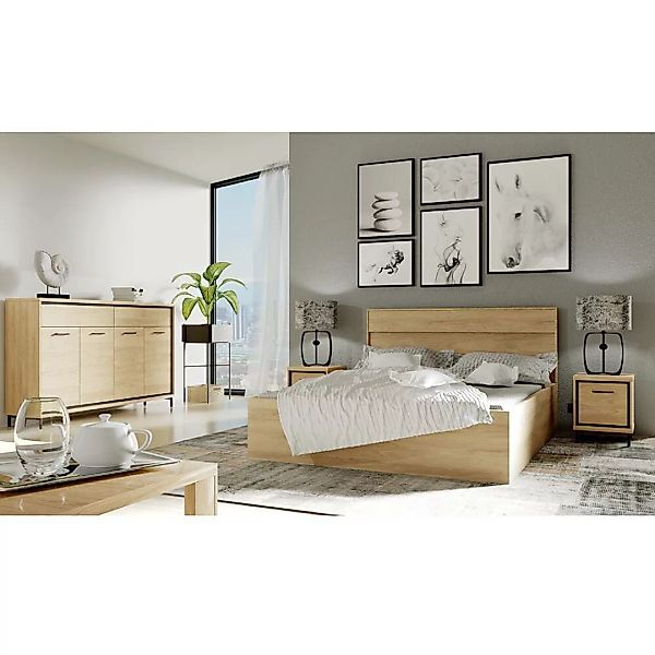 Schlafzimmer Set 4-teilig inkl. Bett 140x200 cm modern in Eiche MEGARA-161 günstig online kaufen