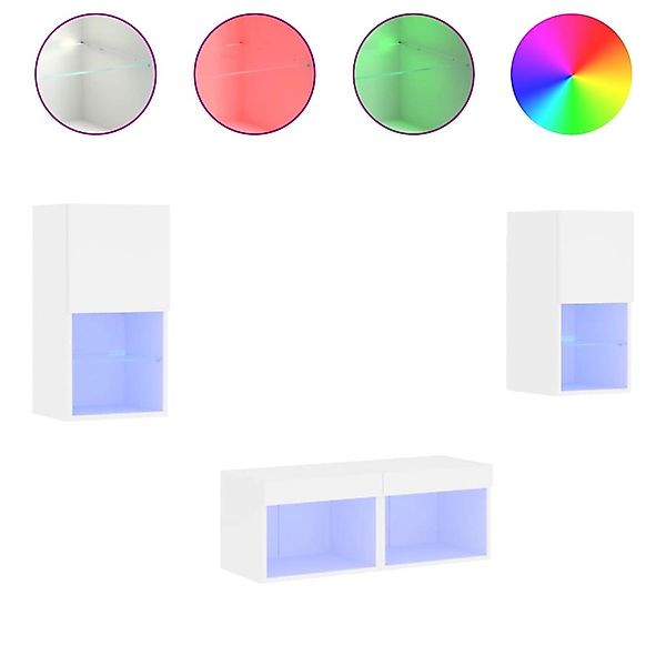 vidaXL 4-tlg. TV-Wohnwand mit LED-Leuchten Weiß  Modell 1 günstig online kaufen