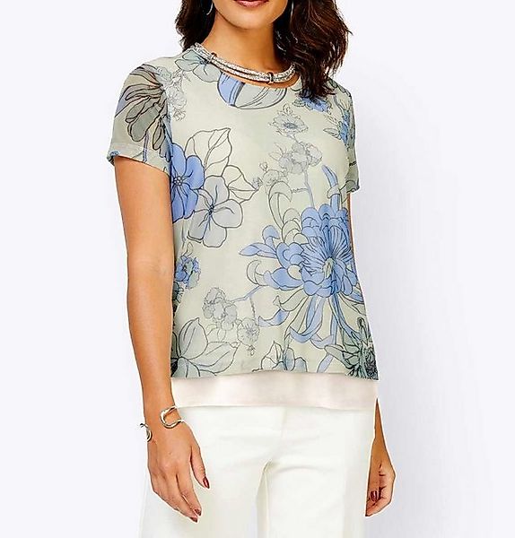 creation L Print-Shirt CRÉATION L Damen Doppellagiges-Mesh-Shirt, ecru-blau günstig online kaufen