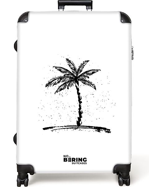 NoBoringSuitcases.com© Hartschalen-Trolley Weiß mit schwarzer Palme günstig online kaufen