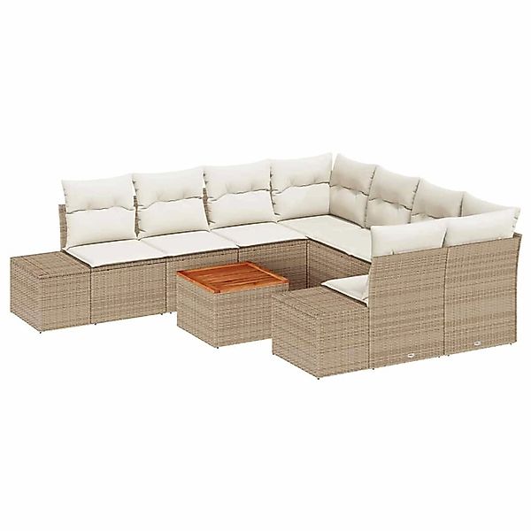 vidaXL Garten-Sofa-Set mit Kissen 9-Tlg Beige Poly Rattan 3347939 günstig online kaufen