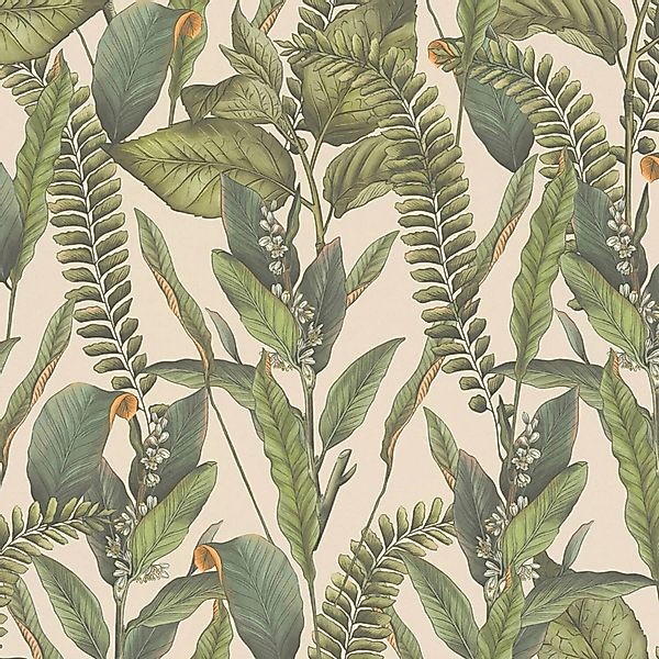 PROFHOME 394132-GU Blumen Tapete Dschungel Matt Creme Grün Orange 0,53 m x günstig online kaufen