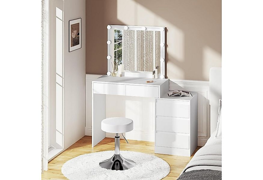 Woltu Schminktisch, mit Spiegel und höhenverstellbarer Hocker, 3 Lichtfarbe günstig online kaufen